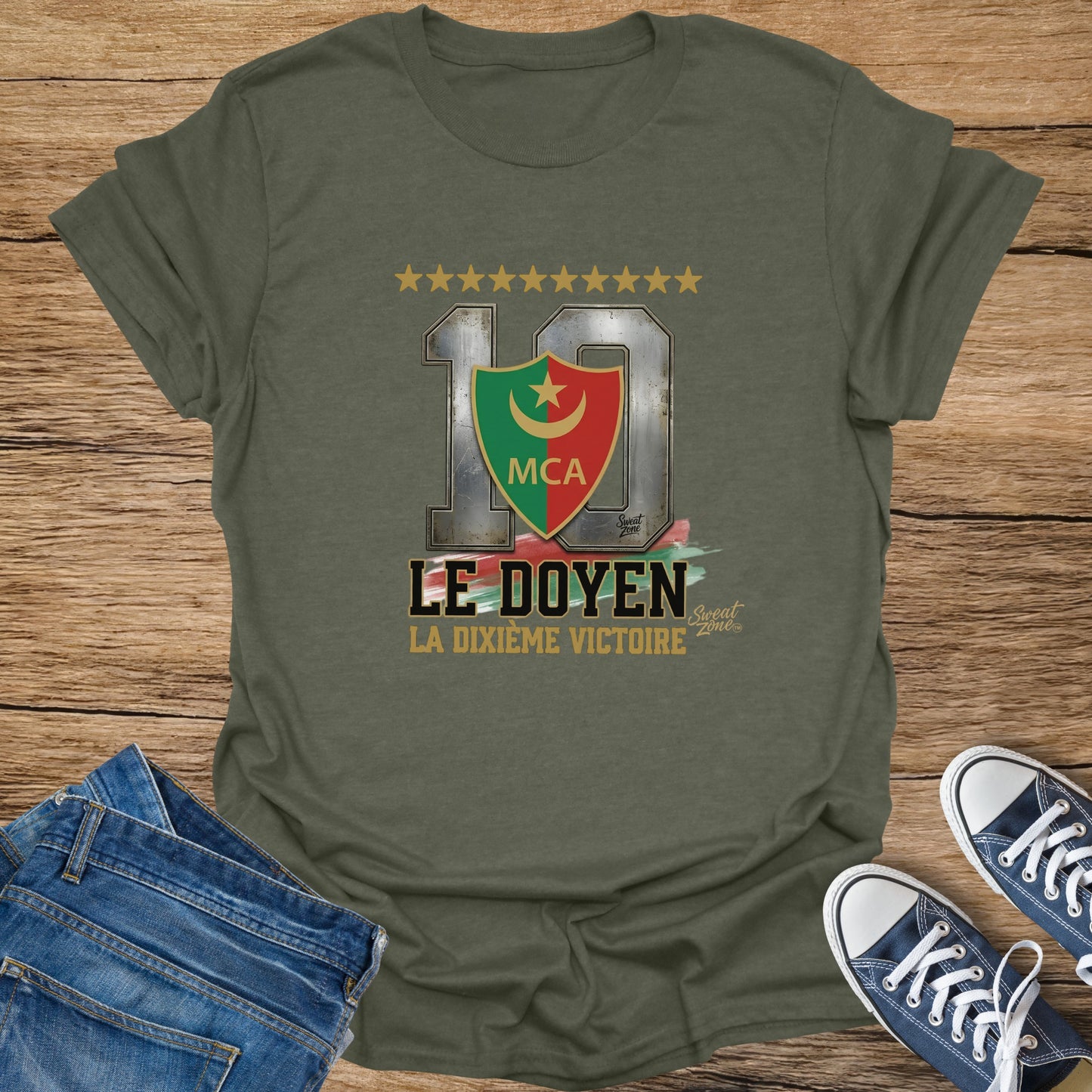 Olive t-shirt with "10 LE DOYEN LA DIXIEME VICTOIRE" and MCA crest.