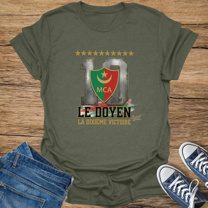Olive t-shirt with "10 LE DOYEN LA DIXIEME VICTOIRE" and MCA crest.