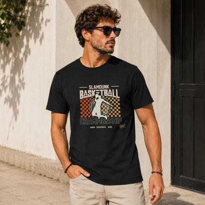 Black t-shirt with "Slam Dunk Basketball Championship" graphic.