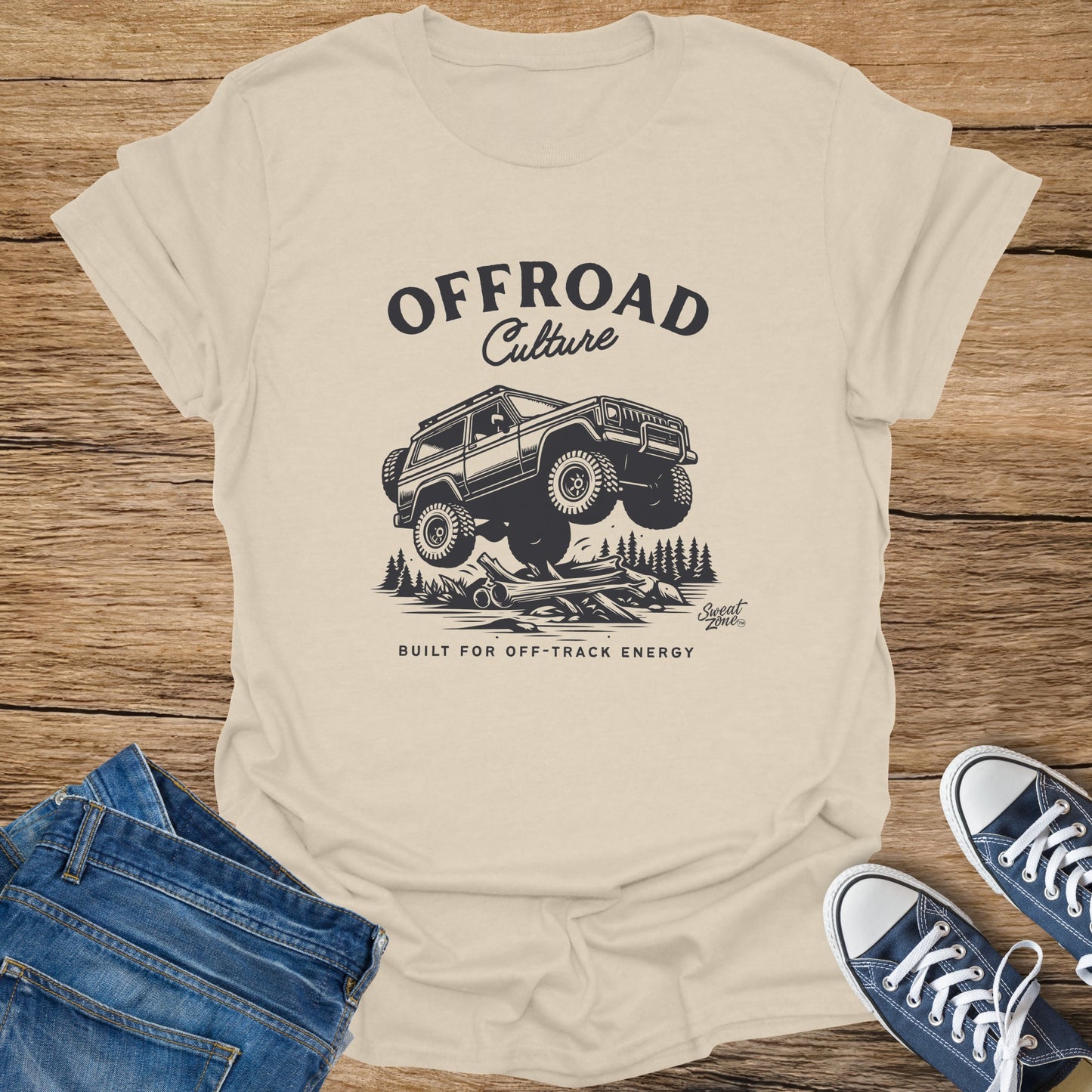 T-shirt with "Offroad Culture" text and distressed off-road vehicle graphic.