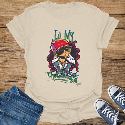 Cream t-shirt with cartoon character and text "IN MY THUG LIFE".