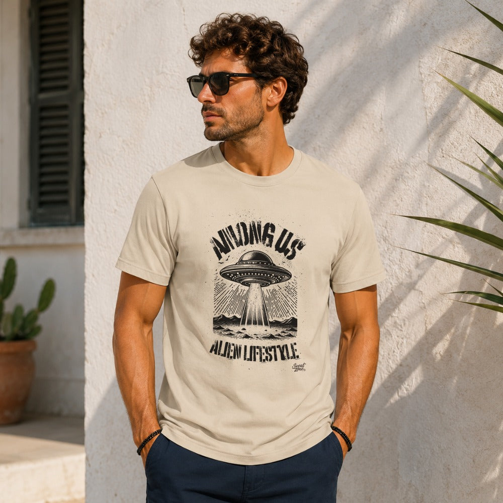 T-shirt with "Among Us Alien Lifestyle" text and a UFO graphic.