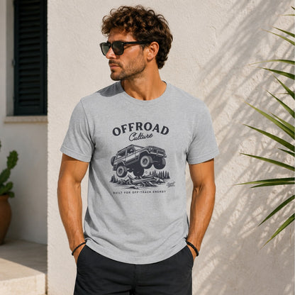 Grey t-shirt with "OFFROAD Culture" graphic and off-road vehicle.