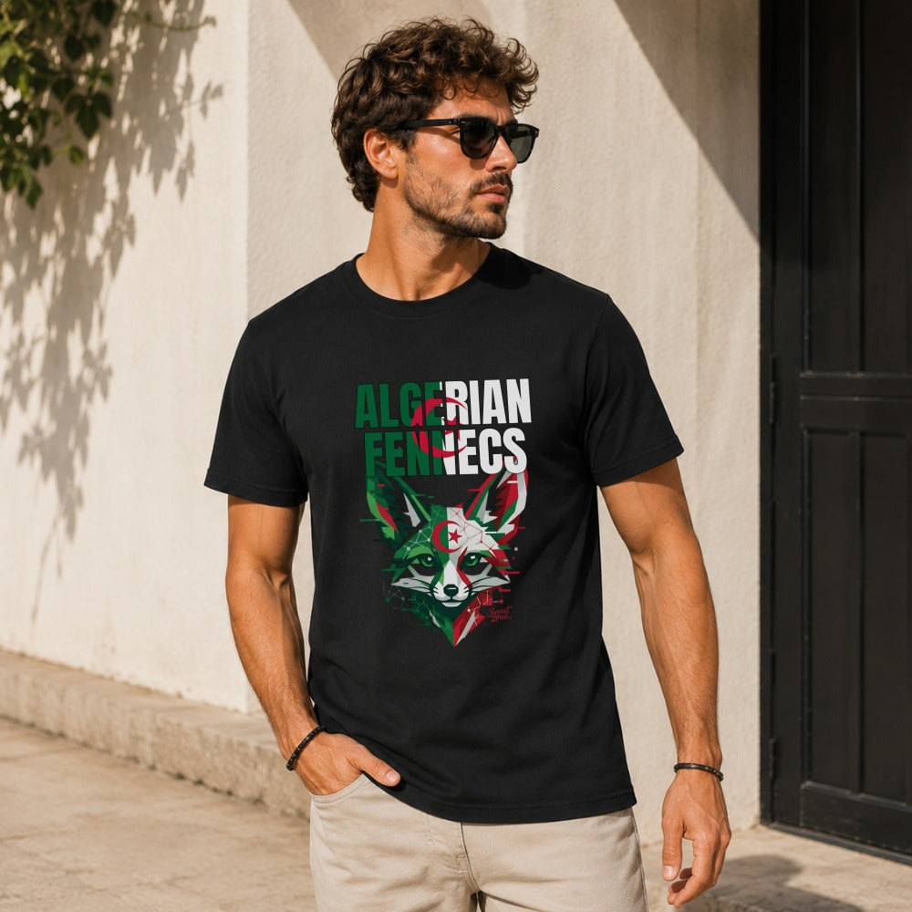 T-shirt with Algerian flag colors and fennec fox graphic.