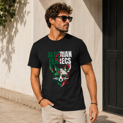 T-shirt with Algerian flag colors and fennec fox graphic.