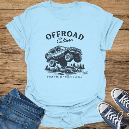 Light blue t-shirt with "Offroad Culture" and a jumping jeep graphic.