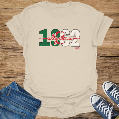 T-shirt with "1962 Algeria" text and Algerian flag elements, with "Sweat Zone" logo.
