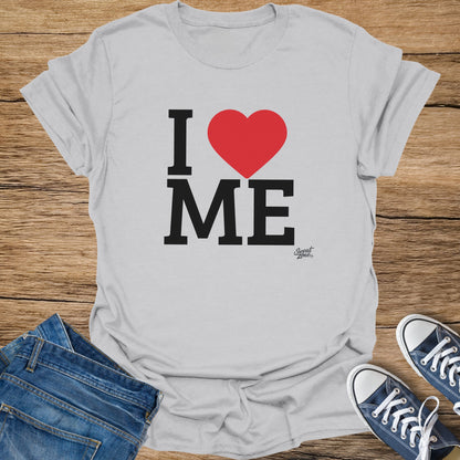 Light grey t-shirt with "I ❤️ ME" and "Sweat Zone" text.