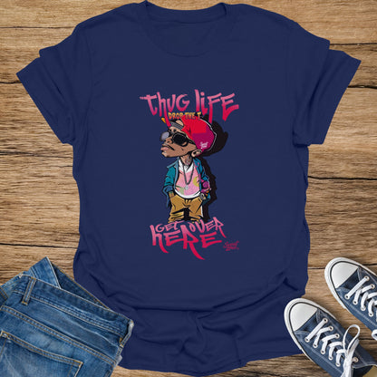 Navy shirt featuring cartoon character with text "Thug Life Drop The T" and "Get Over Here".