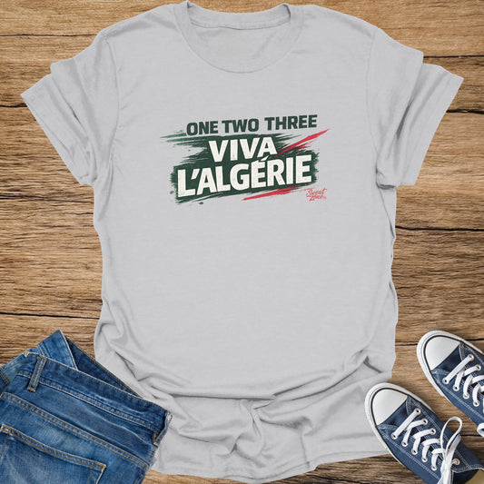 Gray t-shirt with "ONE TWO THREE VIVA L'ALGERIE" and "Street Zone" text.