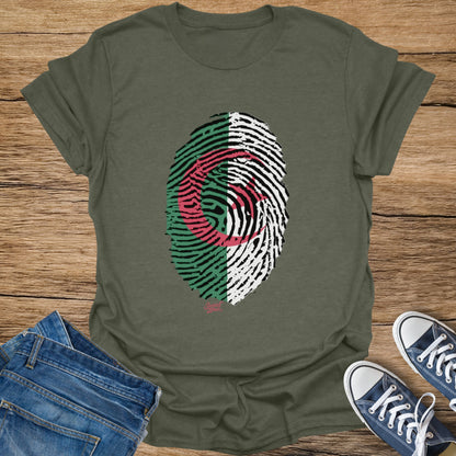 T-shirt with Algerian flag fingerprint design.