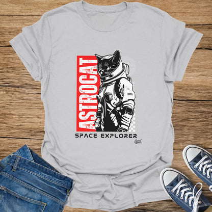 Astrocat in space suit with "SPACE EXPLORER" text.