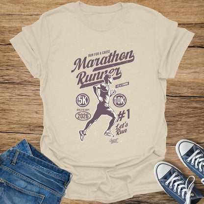 Marathon Runner graphic tee with 5K, 10K, and "Let's Run" text.
