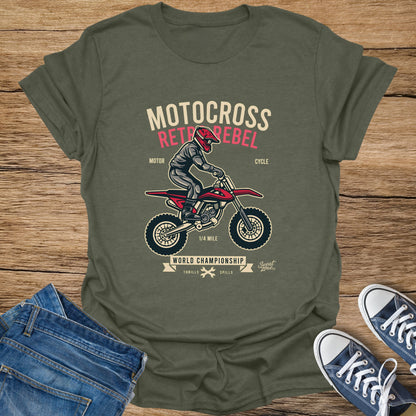 Motocross Retro Rebel 1/4 Mile World Championship graphic t-shirt.