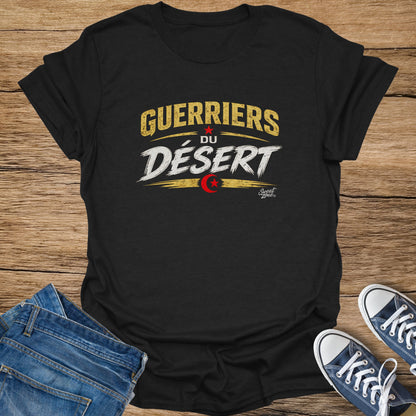 Black t-shirt with "Guerriers du Désert" text and crescent moon logo.