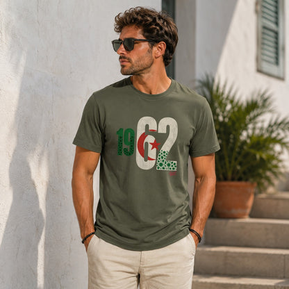 Green t-shirt with "1962" and an Algerian flag motif.