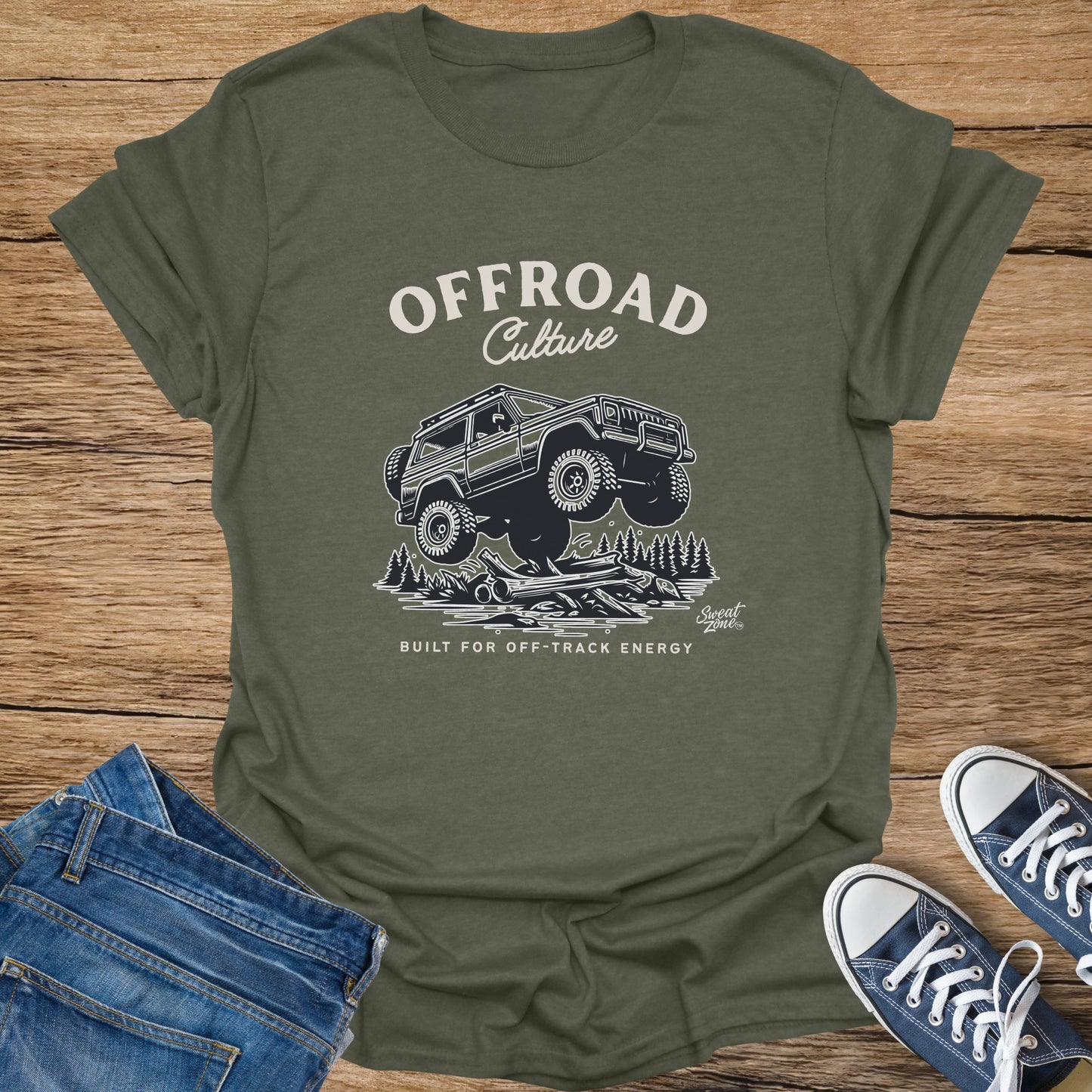 Green t-shirt with "OFFROAD Culture" and off-road vehicle graphic.