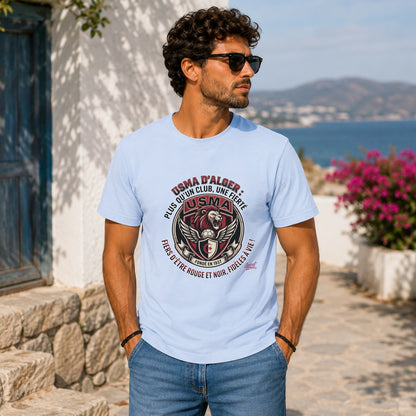 Light blue t-shirt with USMA d'Alger logo featuring a lion and crest.