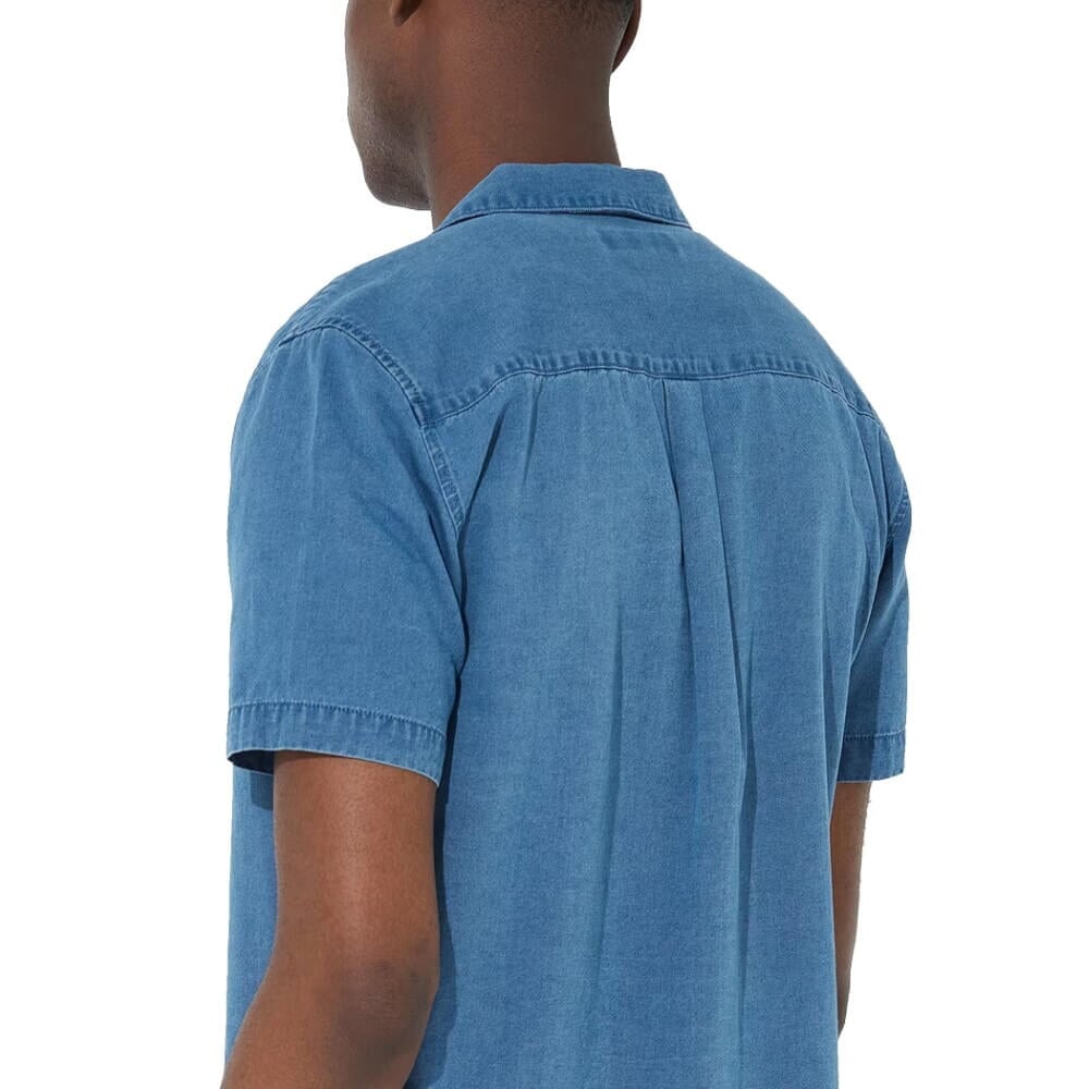 Easy Chambray Revere Collar Short Sleeve Shirt -Sweat Zone DZ