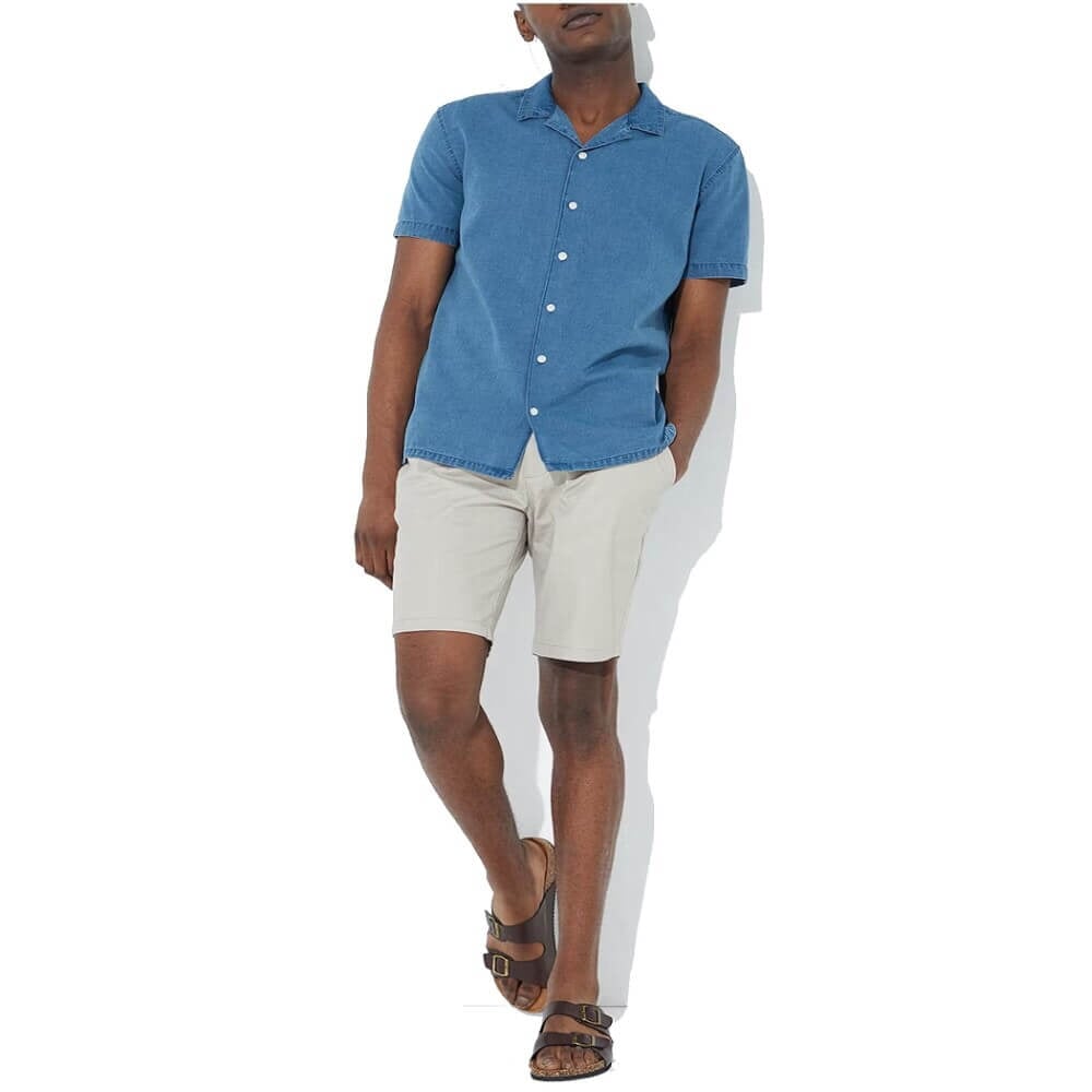 Easy Chambray Revere Collar Short Sleeve Shirt -Sweat Zone DZ