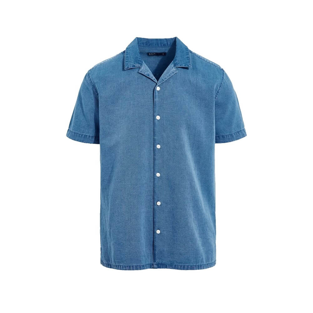 Easy Chambray Revere Collar Short Sleeve Shirt -Sweat Zone DZ
