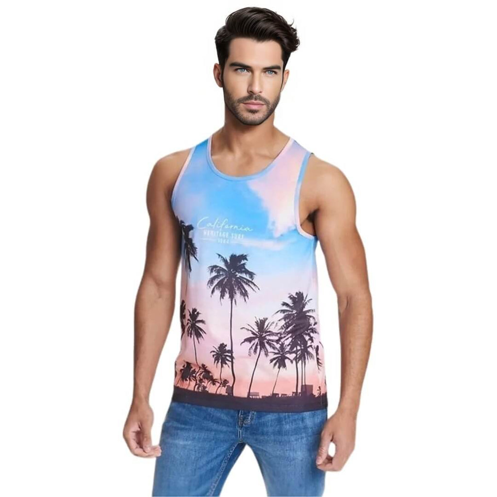 Easy Men's California Print Ringer Vest -Sweat Zone DZ