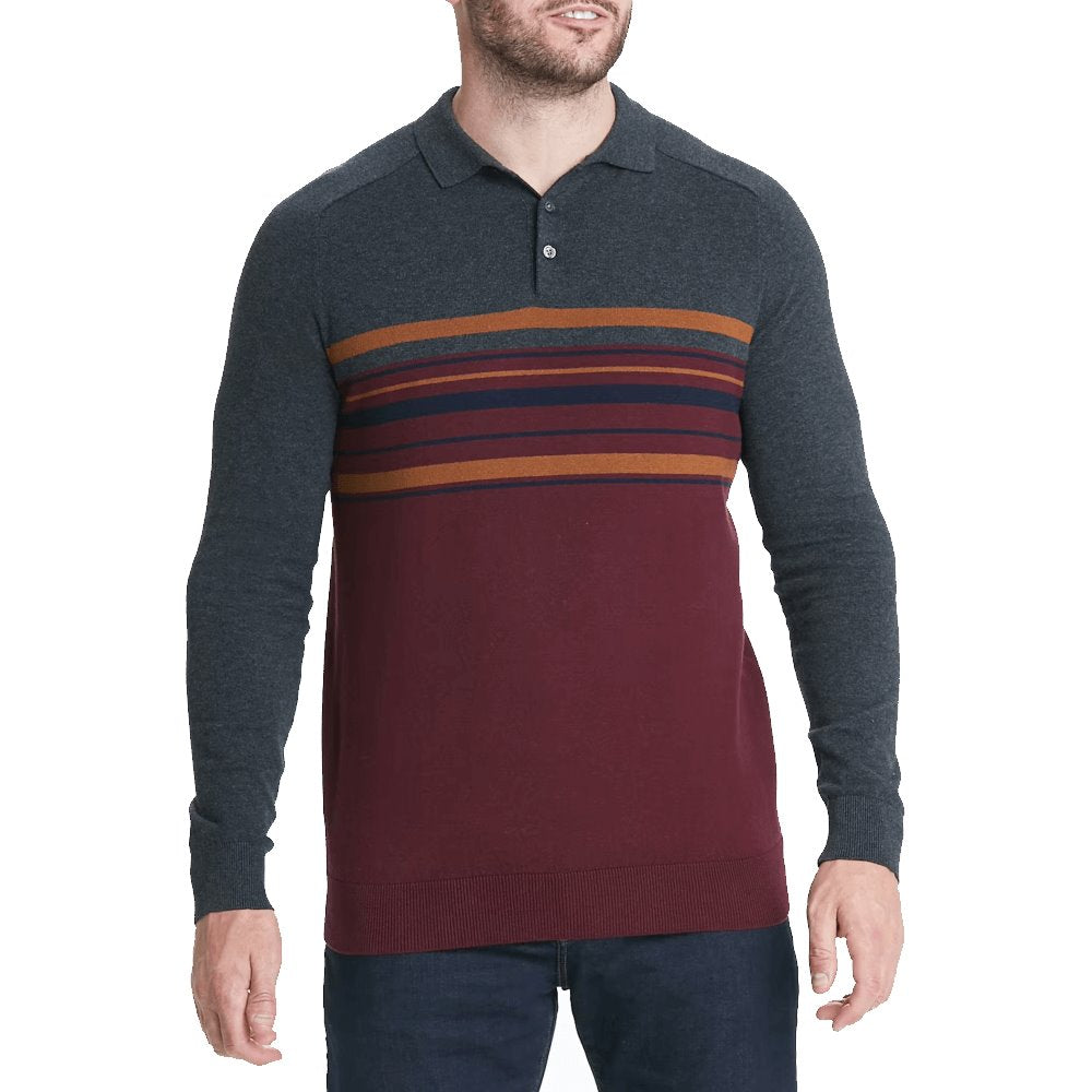 Easy Men's Colour Block Long Stripe Sleeve Knit Polo -Sweat Zone DZ