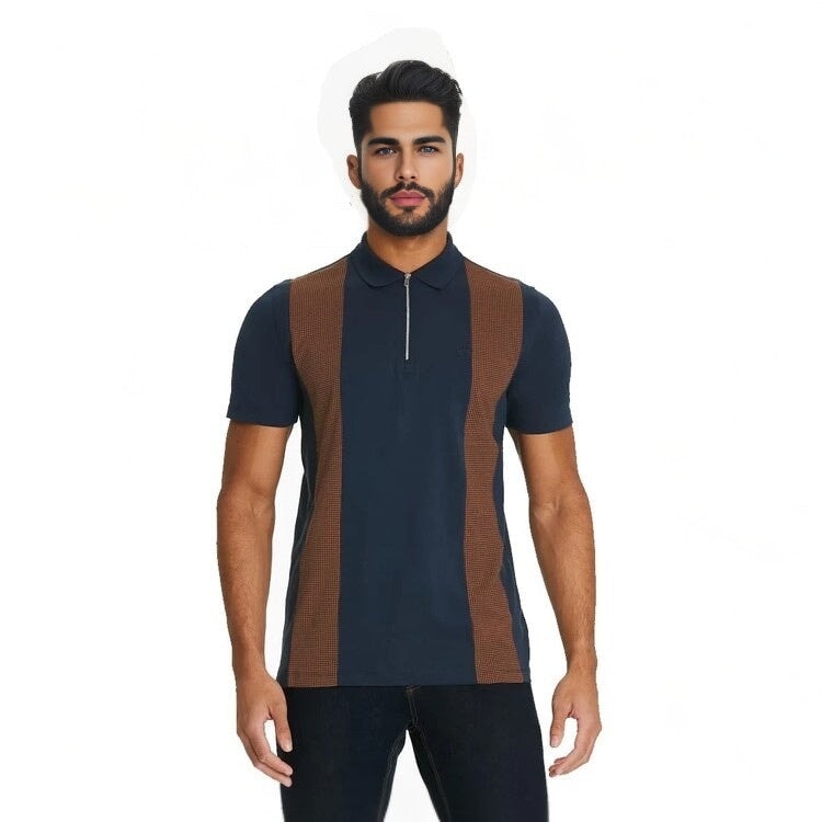 Easy Men's Houndstooth Panel Zip Polo -Sweat Zone DZ