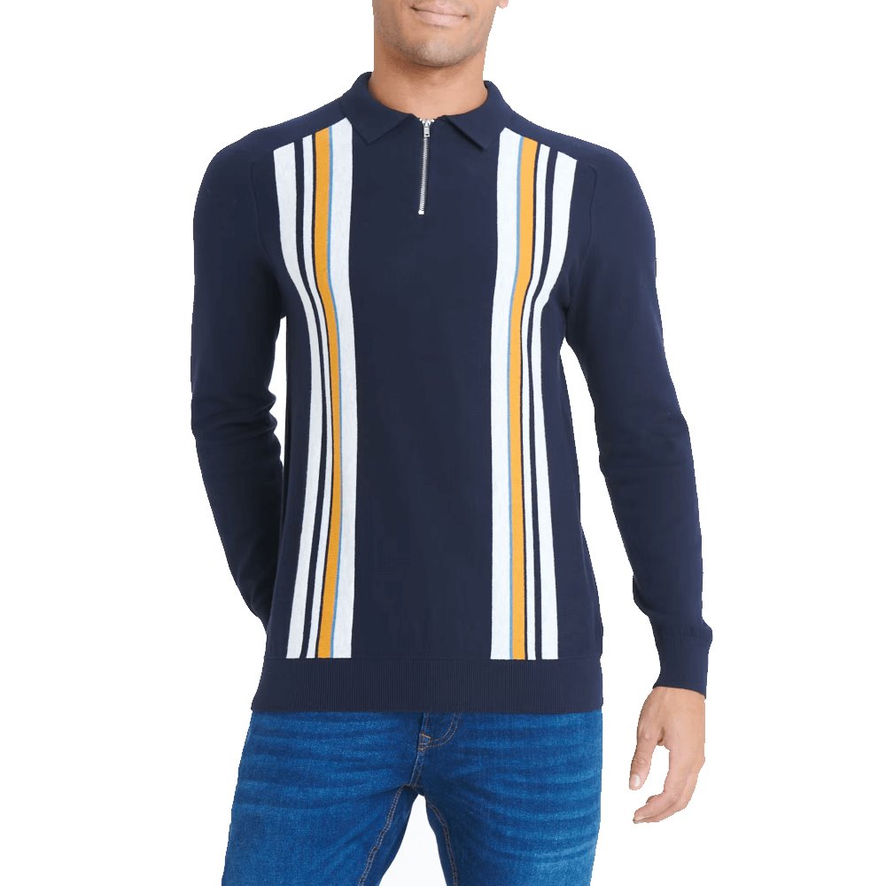 Easy Men's Long Sleeve Zip Knit Polo -Sweat Zone DZ