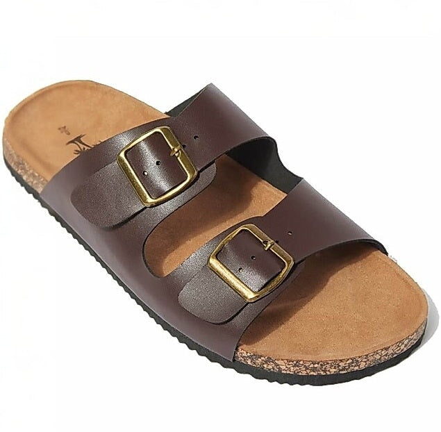 Easy Men's PU Double Buckle Footbed Sandals -Sweat Zone DZ