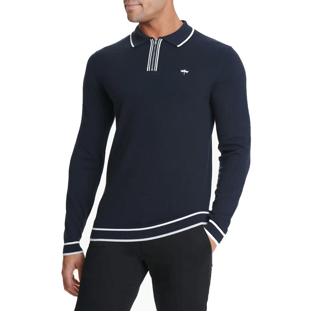 Easy Men's Slim Fit Long Sleeve Knit Polo -Sweat Zone DZ