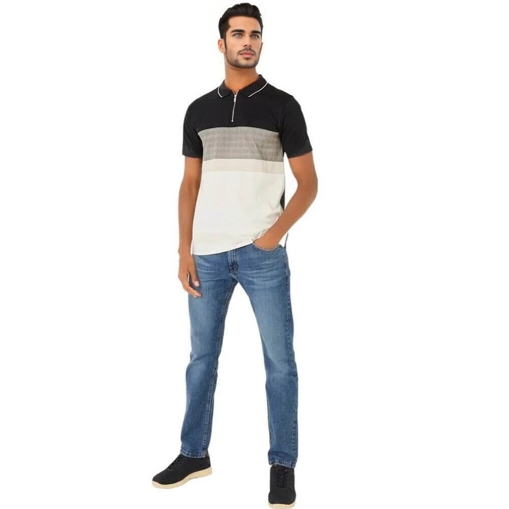 Easy Men's Smart Check Panel Polo Shirt -Sweat Zone DZ