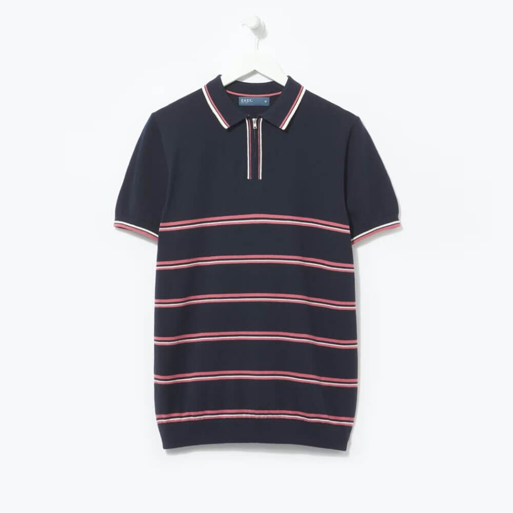 Easy Stripe Knitted Zip Up Polo Shirt -Sweat Zone DZ