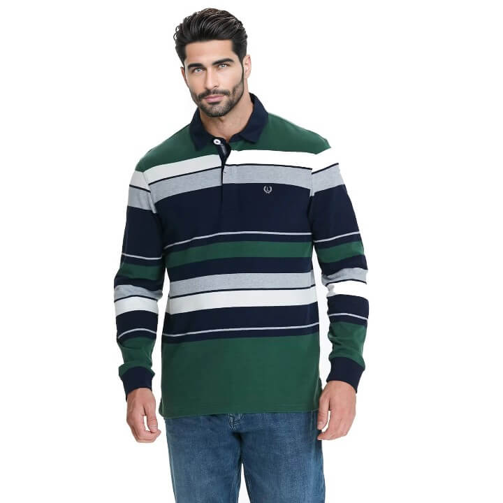 Lincoln Men's Colour Block Stripe Long Sleeve Rugby Shirt -Sweat Zone DZ